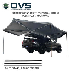 HD Nomadic 270 Degree Awning - Passenger Side - Dark Gray Awning With Black Cover Poles