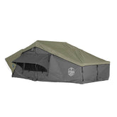 HD Nomadic 4 Person Extended Soft Shell Roof Top Tent, Grey Body & Green Rainfly 3 Quarter