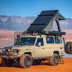 HD Mamba Clam Shell Aluminum Hard Shell Roof Top Tent, Grey Body & Green Trim Lifestyle