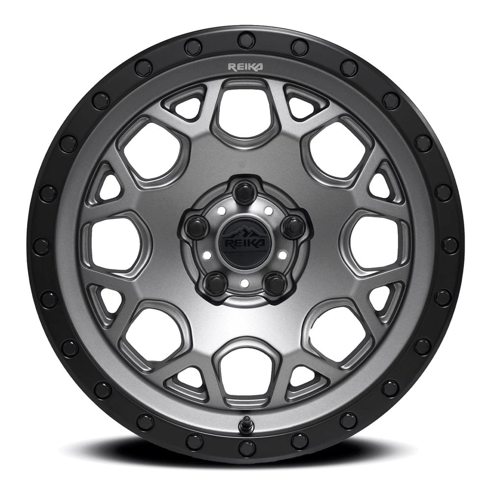 Reika R45 Marauder wheel in Gunmetal Grey / Satin Black Ring – face view