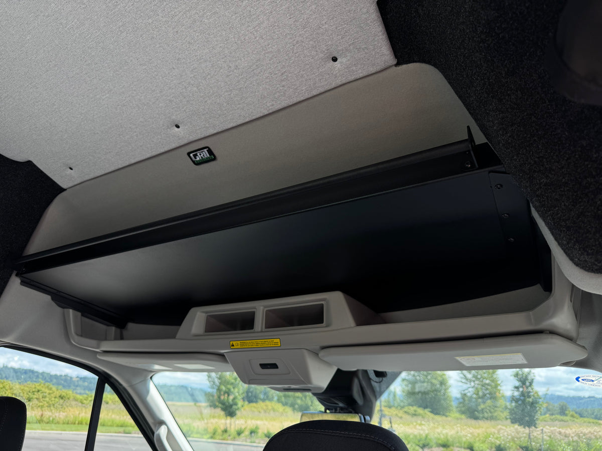 Van Wife Components Ford Transit Headliner Shelf with Curtain Rod – Powder Coated Aluminum