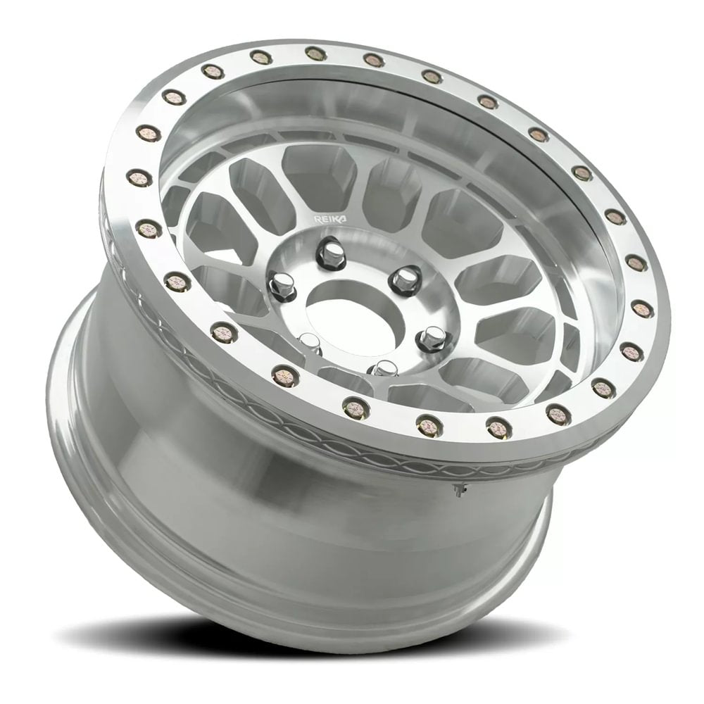 Reika R35 Rambler Beadlock wheel in Machined – lay-down view