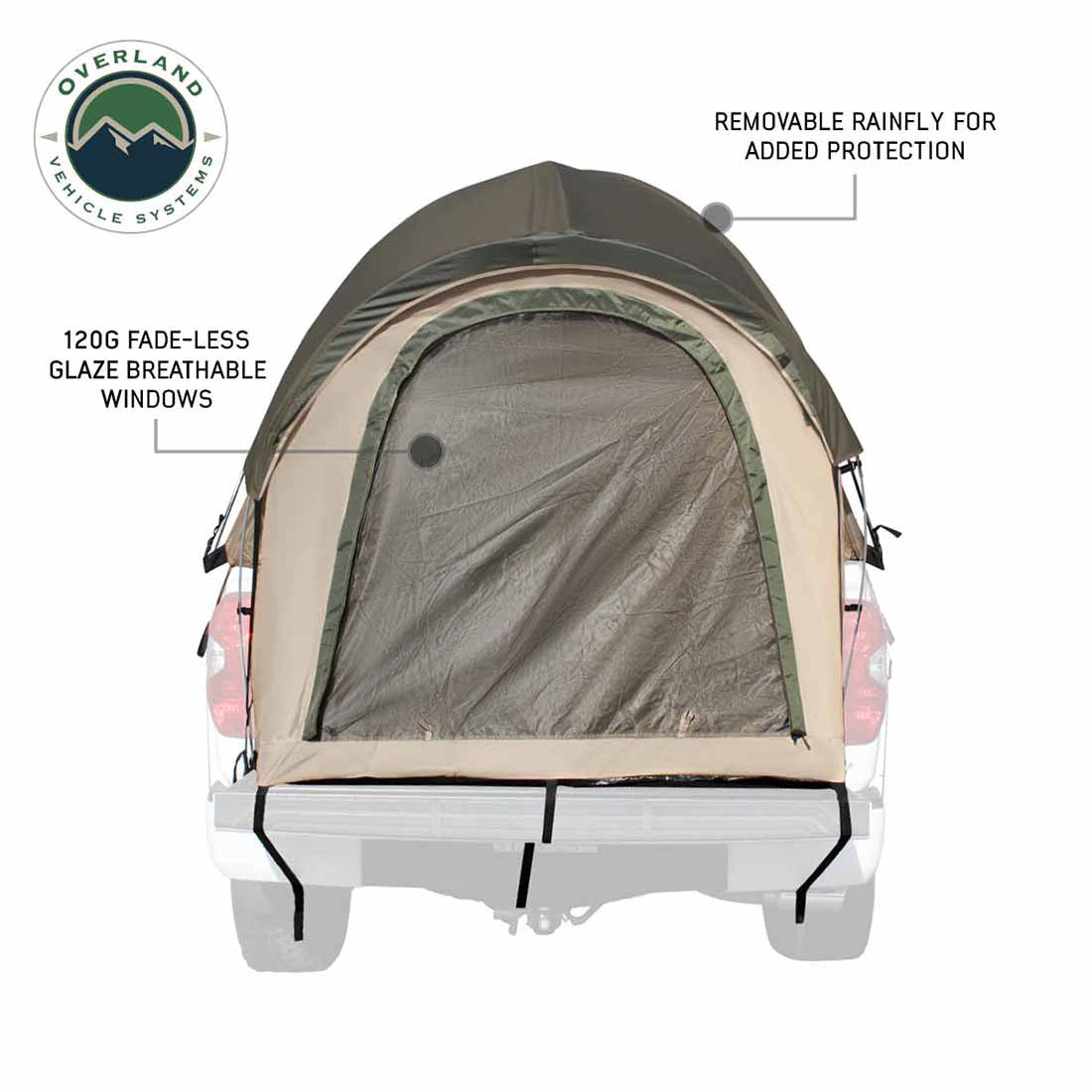 LD TACT Truck Bed Tents - Tan Body & Green Rainfly front