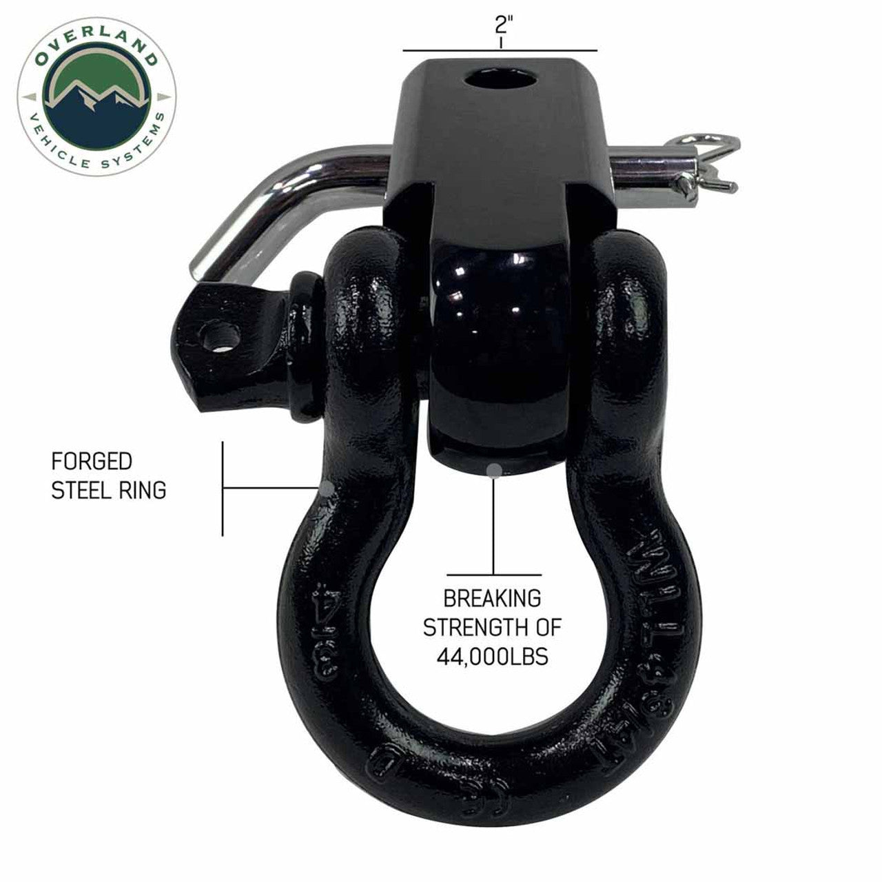 Receiver Mount Recovery Shackle 3/4" 4.75 Ton With Dual Hole Black Universal Front