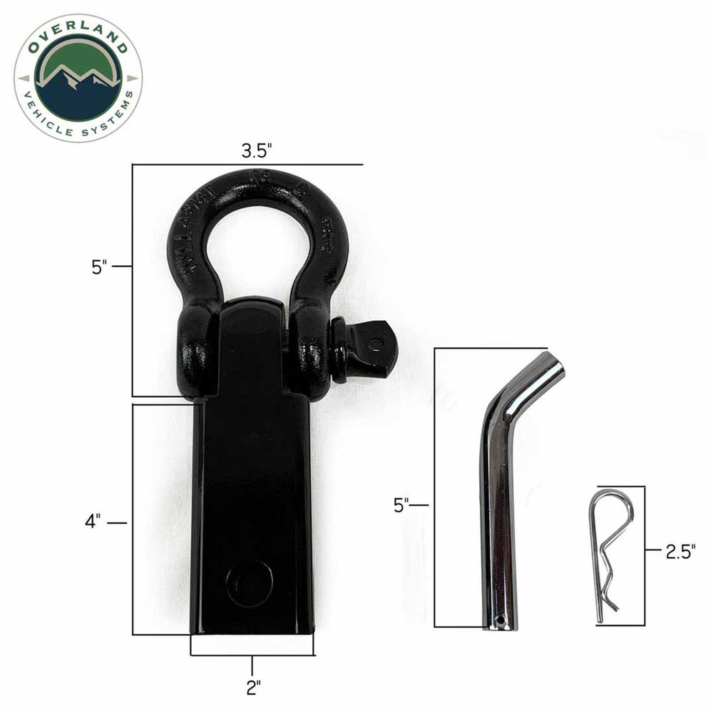 Receiver Mount Recovery Shackle 3/4" 4.75 Ton With Dual Hole Black Universal dimensions