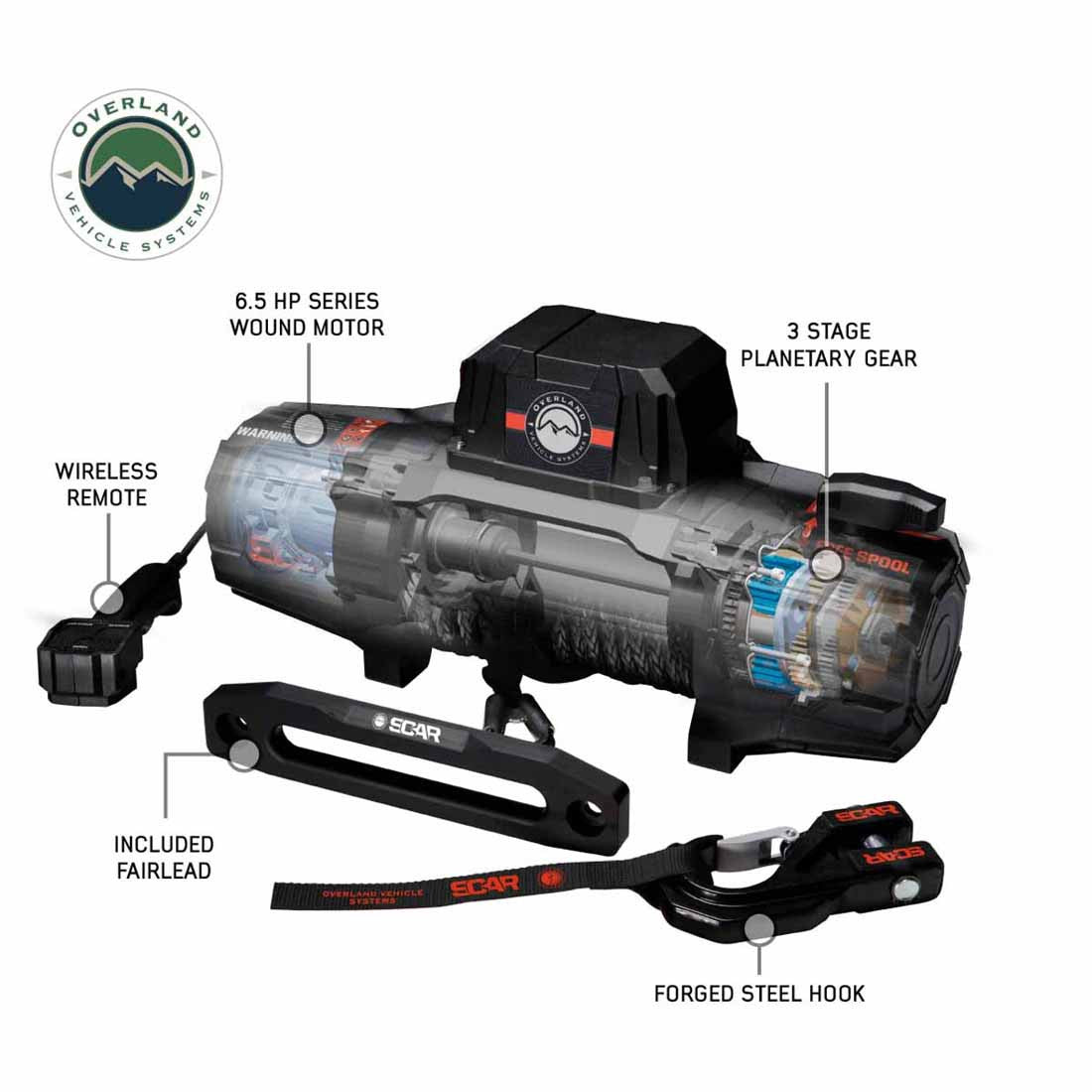 SCAR 12S - 12,000 lbs. Rated Synthetic Rope Winch