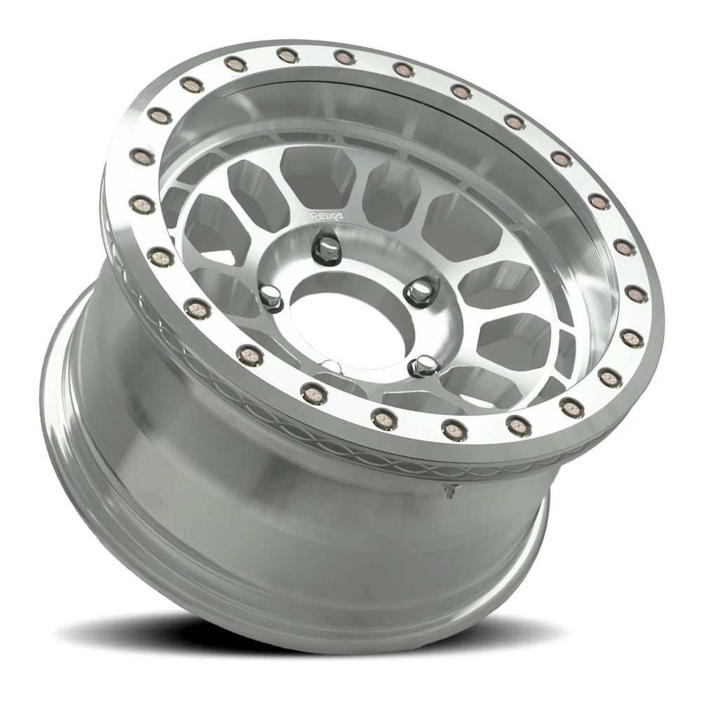 Reika R35 Rambler Beadlock wheel in Machined – lay-down view