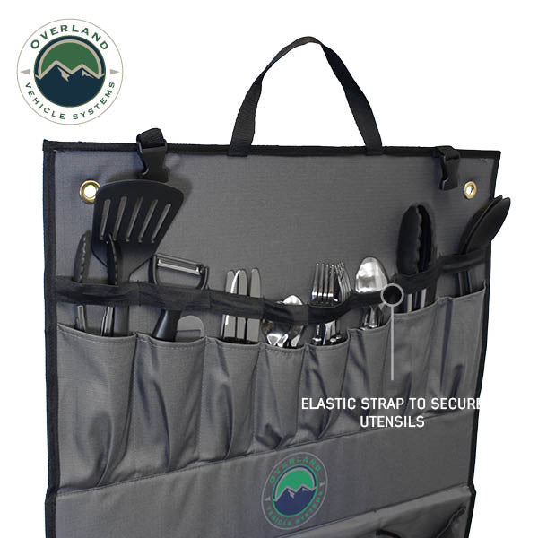 Overland Kitchen Kit - 24 Piece Cooking and Utensil Kit, Hanging Carrying Case Elastic band
