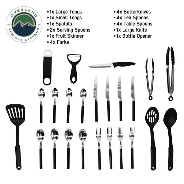 Overland Kitchen Kit - 24 Piece Cooking and Utensil Kit, Hanging Carrying Case Utensils