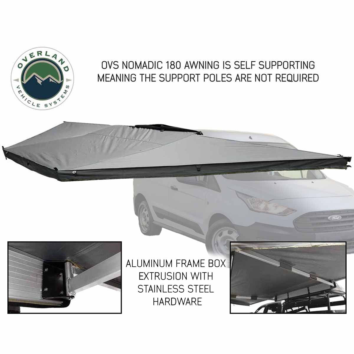 Overland Vehicle Systems 180 Awning with Bracket Kit for Mid - High Roofline Vans top