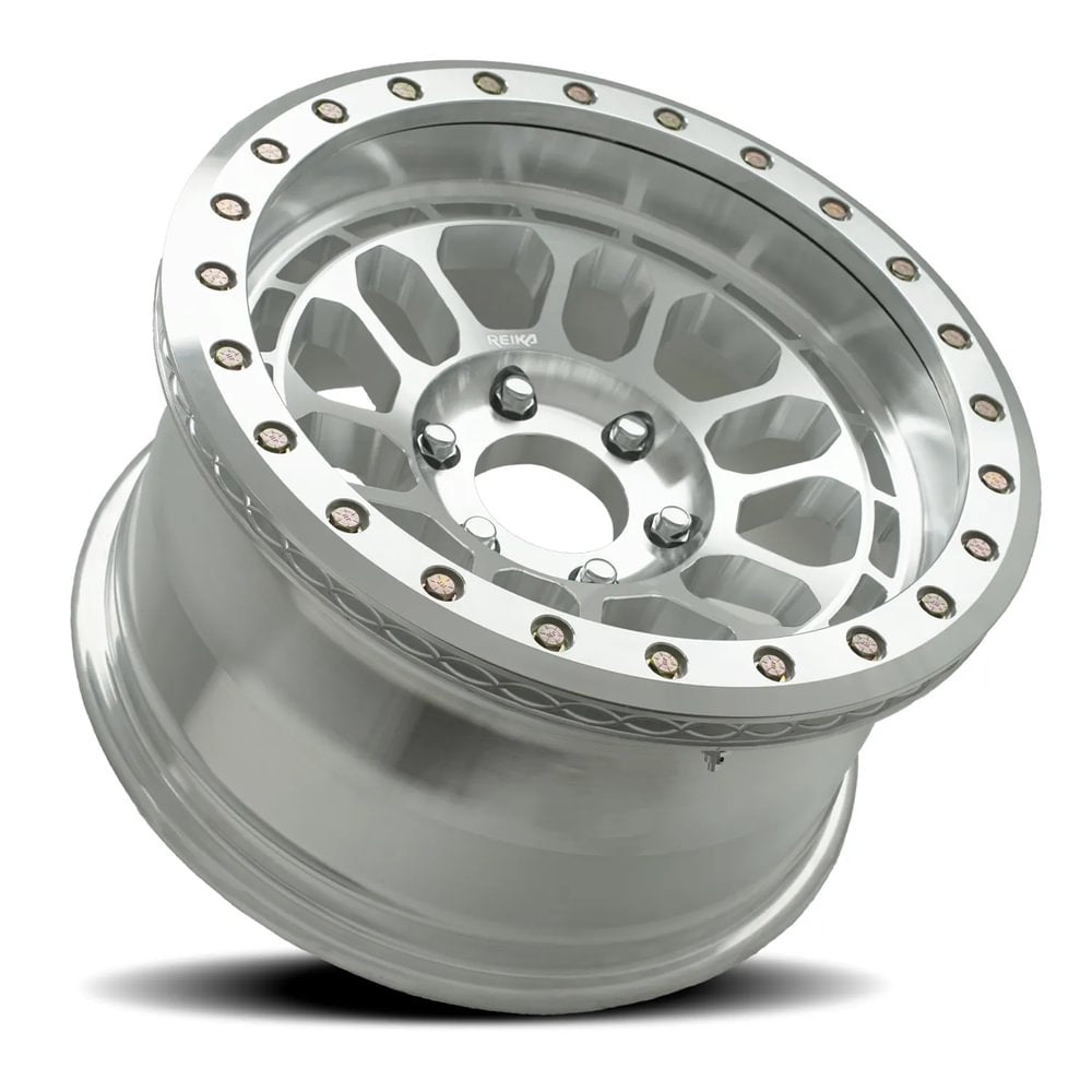 Reika R35 Rambler Beadlock wheel in Machined – lay-down view