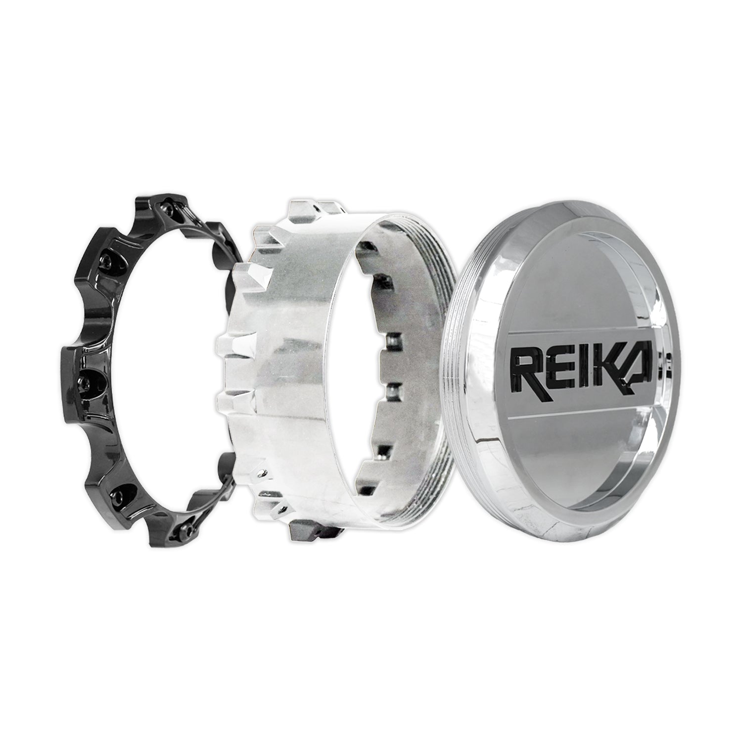 Reika R45 Marauder wheel in Machined / Gloss Black Ring – center cap detail