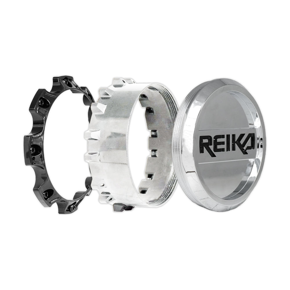 Reika R45 Marauder wheel in Machined / Gloss Black Ring – center cap detail