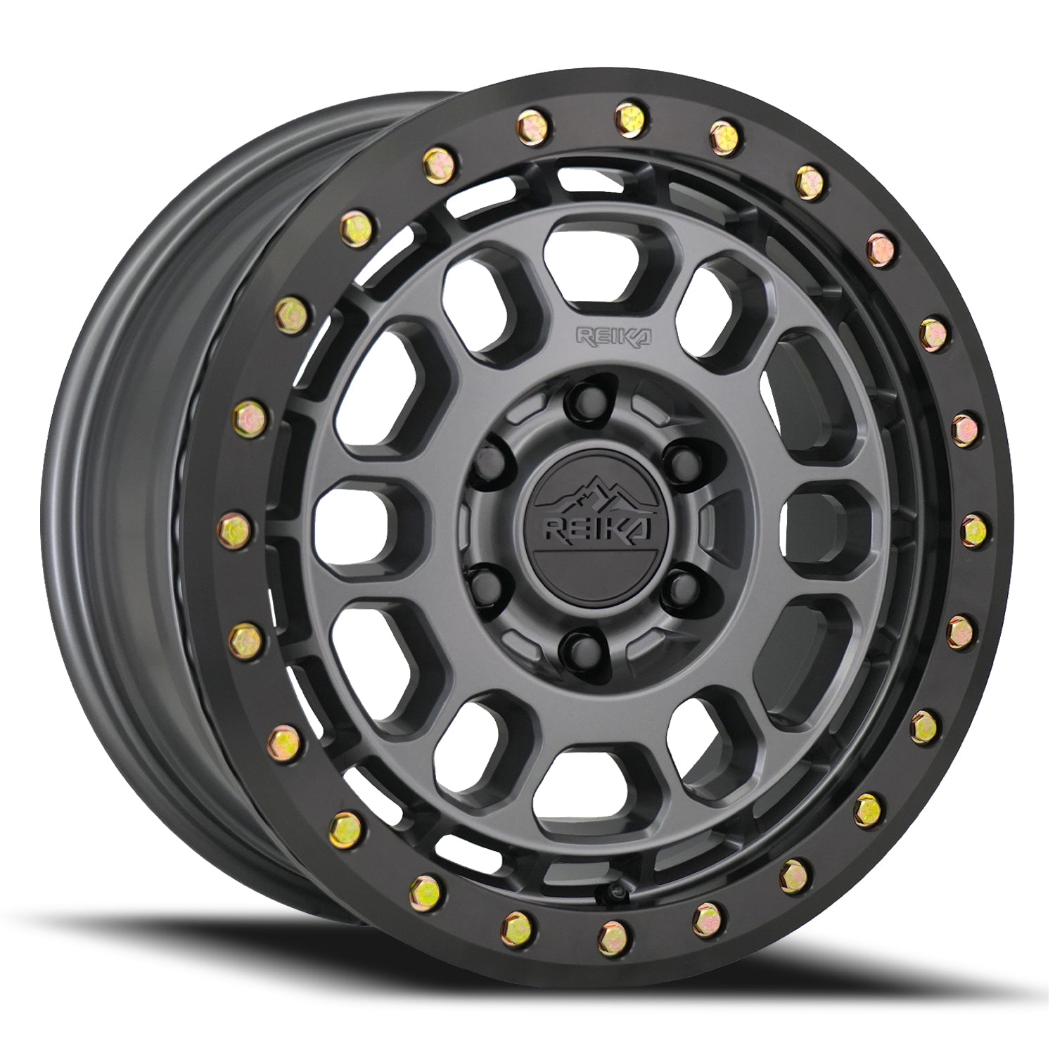 Reika R35 Rambler Beadlock wheel in Satin Gunmetal / Black E-Coated Ring