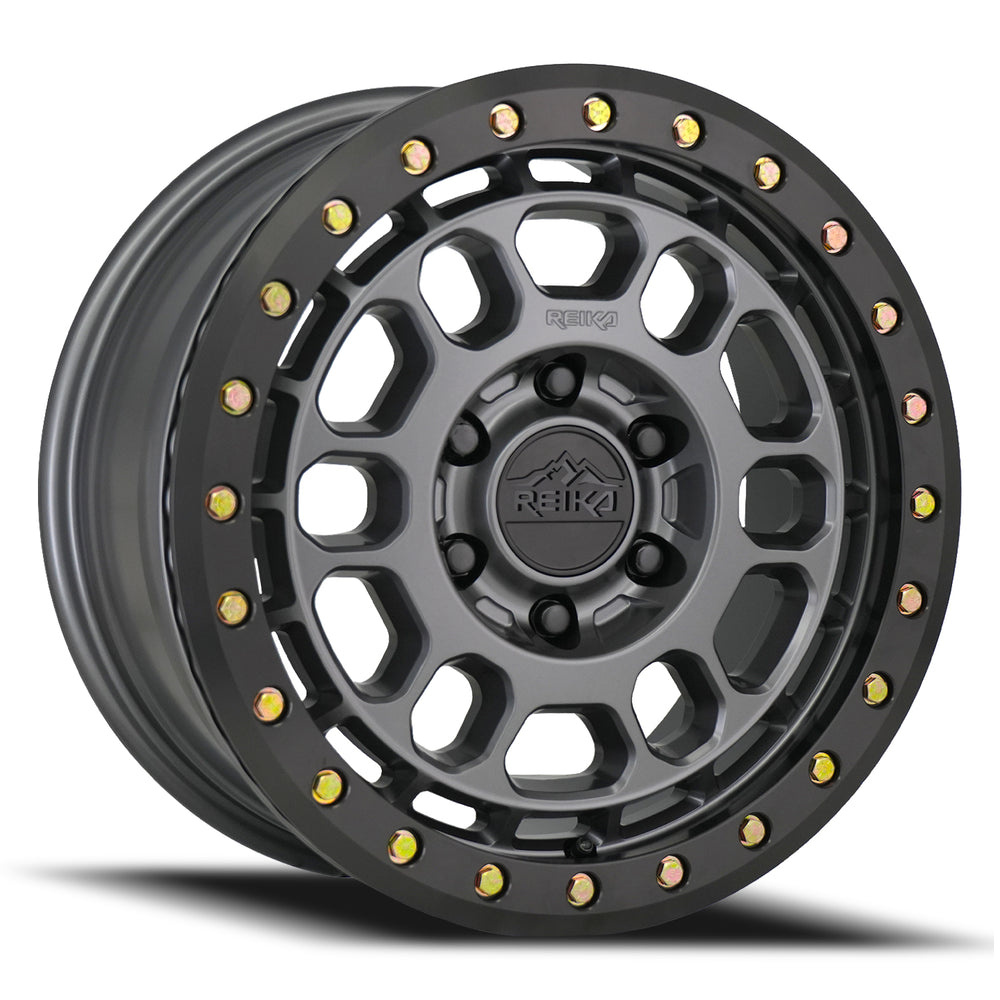 Reika R35 Rambler Beadlock wheel in Satin Gunmetal / Black E-Coated Ring