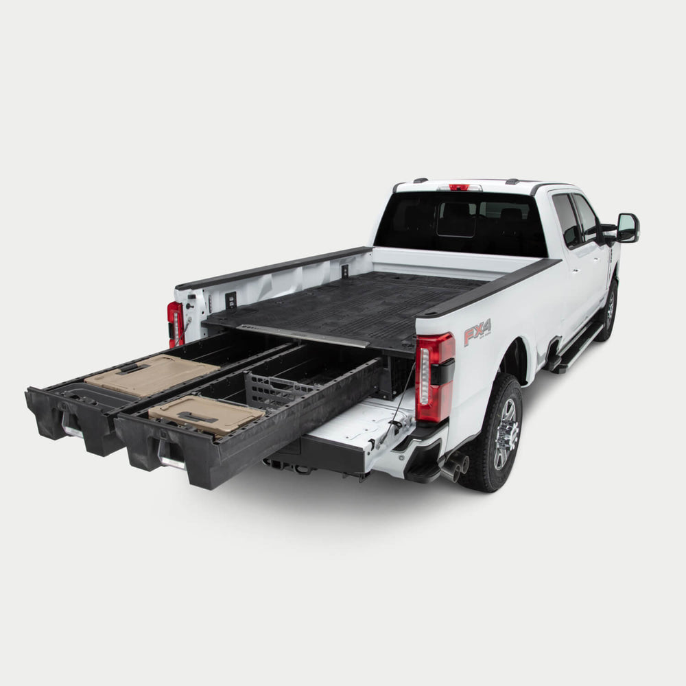 [XF6LF, XF7LF, XG10LF, XG5LF, XG9LF, XR5LF, XS4LF, XS5LF] Drawer System and the 8' Load Floor in the back of an 8 foot truck, spanning the full 8' bed length.