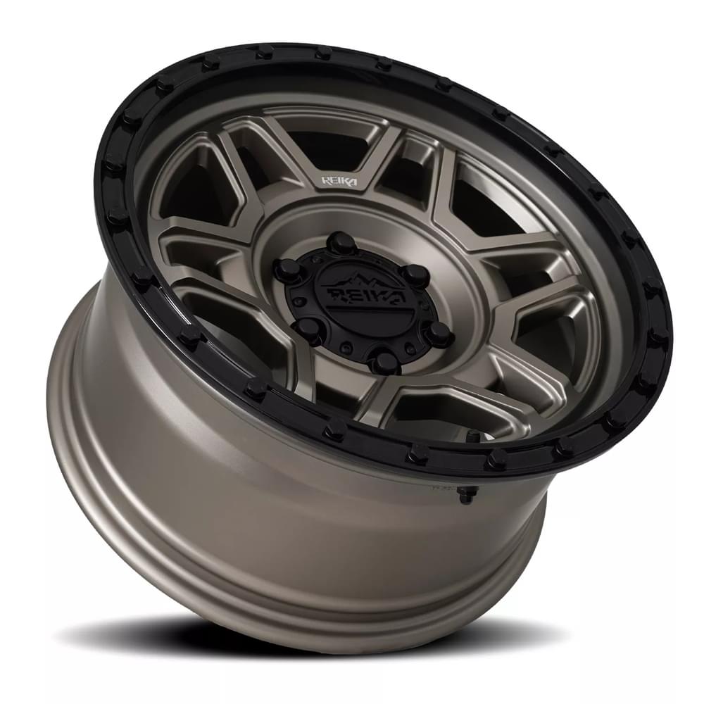 Reika R40 Trooper wheel in Satin Bronze / Satin Black Ring – lay-down view