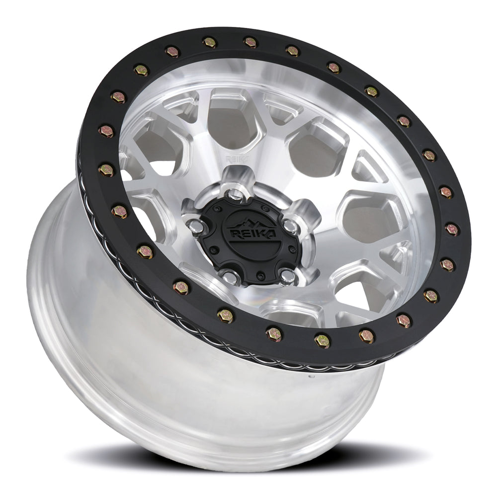 Reika R45 Marauder Beadlock wheel in Machined / Black E-Coated Ring – lay-down view