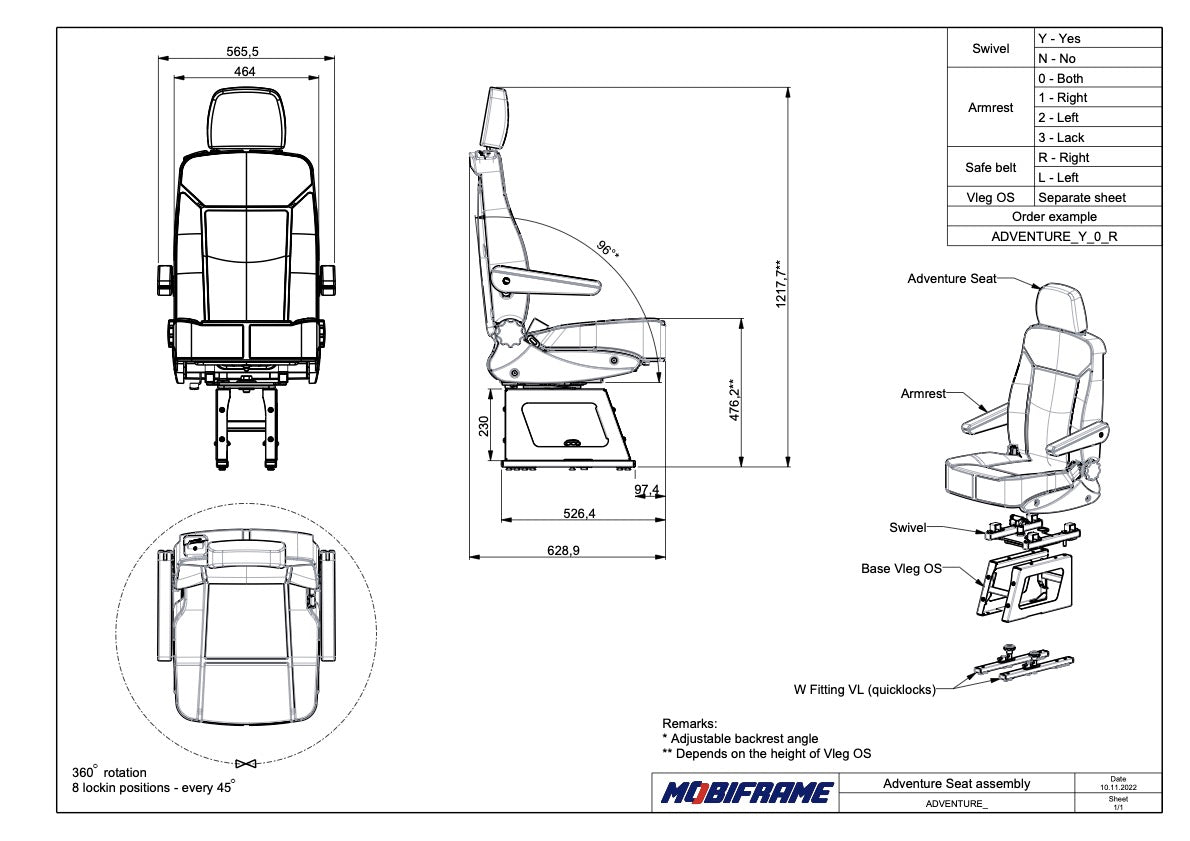 MobiFrame Adventure Seat | 360° Swivel Van Conversion Seat