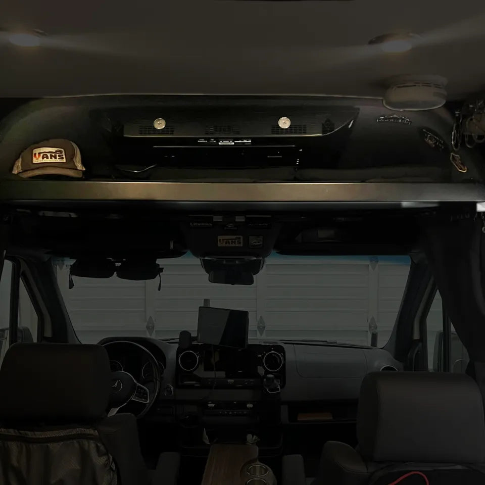 Van Wife Components 2019+ Sprinter Headliner Shelf – No Curtain Rod (Powder Coated Aluminum)