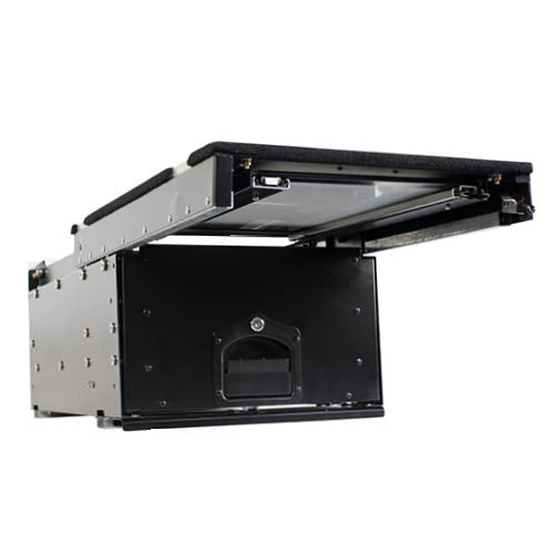 Cargo Box With Slide Out Drawer & Working Station Size - Black Powder Coat Universal