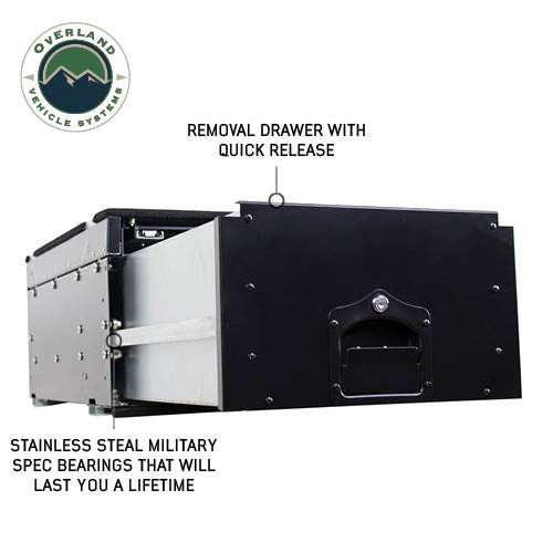 Cargo Box With Slide Out Drawer & Working Station Size - Black Powder Coat Universal Drawer out