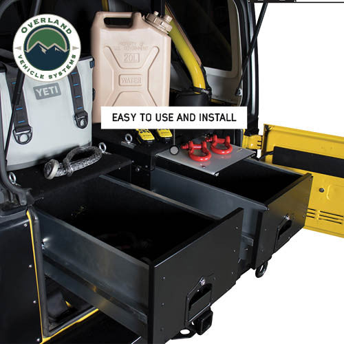 Cargo Box With Slide Out Drawer & Working Station Size - Black Powder Coat Universal Installed