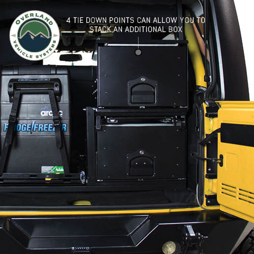 Cargo Box With Slide Out Drawer & Working Station Size - Black Powder Coat Universal Stacked