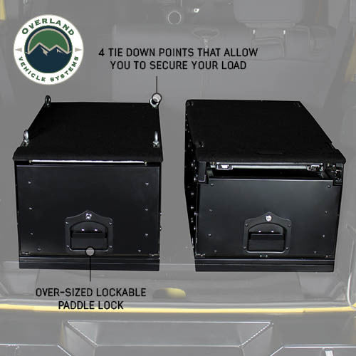 Cargo Box With Slide Out Drawer & Working Station Size - Black Powder Coat Universal Carpet