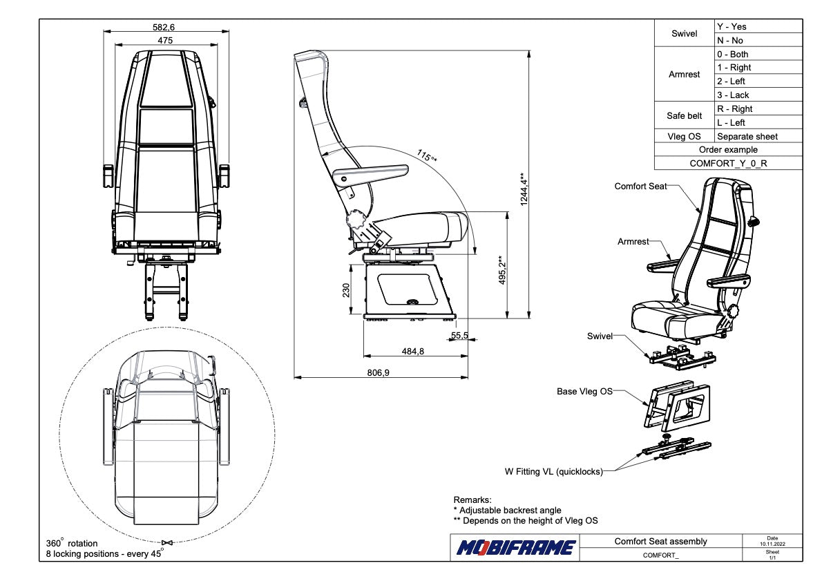 MobiFrame Comfort Seat | 360° Swivel Van Conversion Seat