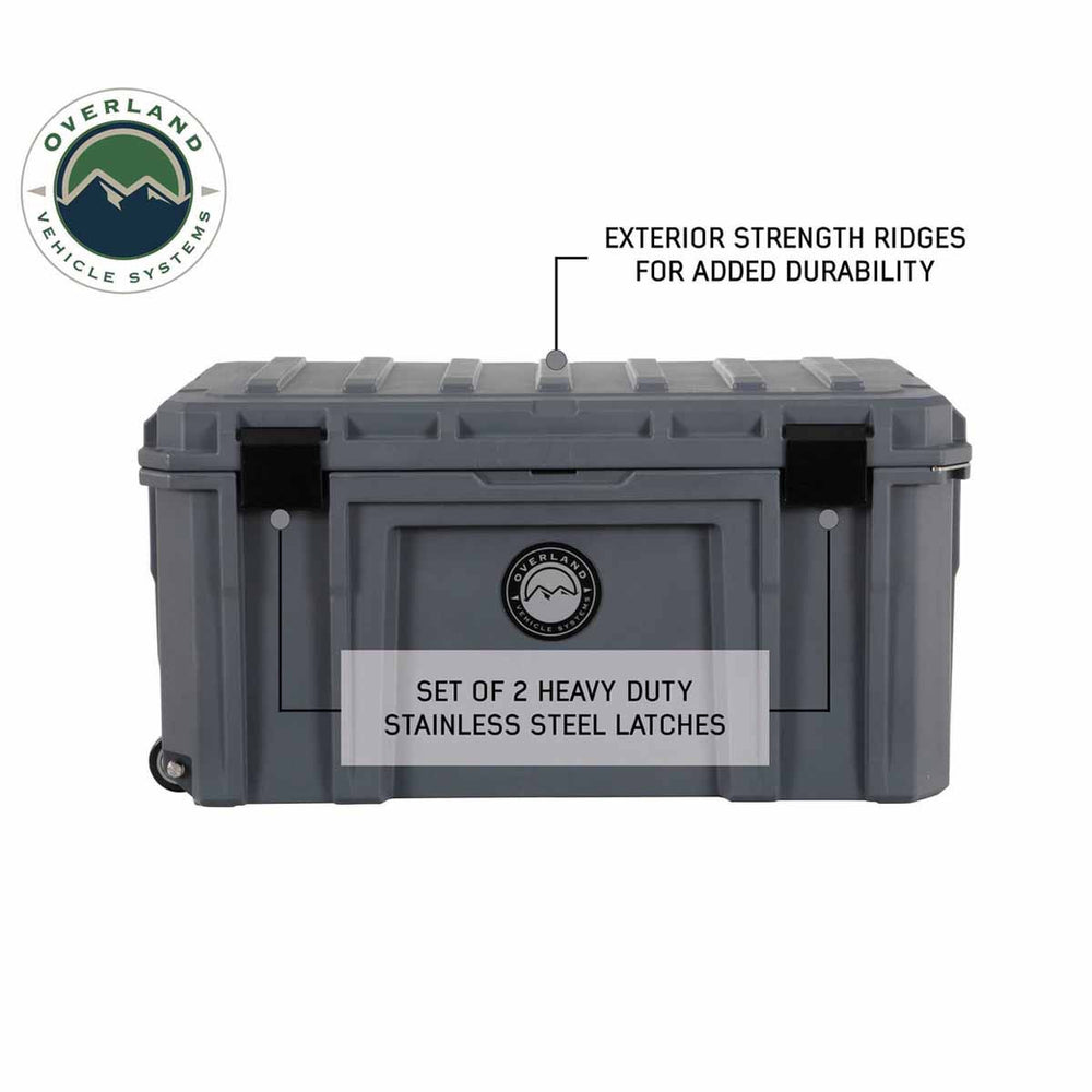 D.B.S. - Dark Grey 169 QT Dry Box with Wheels, Drain, and Bottle Opener front