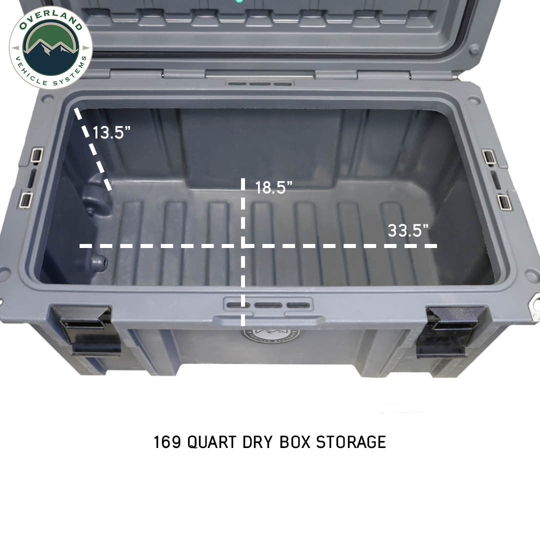 D.B.S. - Dark Grey 169 QT Dry Box with Wheels, Drain, and Bottle Opener dimensions