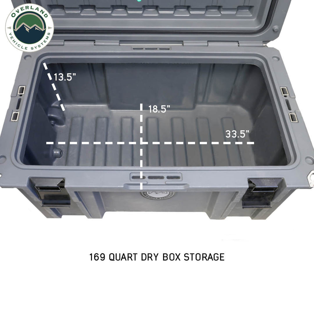 D.B.S. - Dark Grey 169 QT Dry Box with Wheels, Drain, and Bottle Opener dimensions