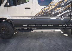 entire step’s length, perforated surface, secure mounting, and compatibility with ROAMBUILT side ladders.