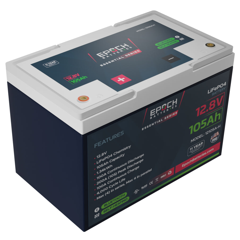 12V 105Ah Essential Series - Bluetooth & Heated LiFePO4 Battery by Epoch Batteries