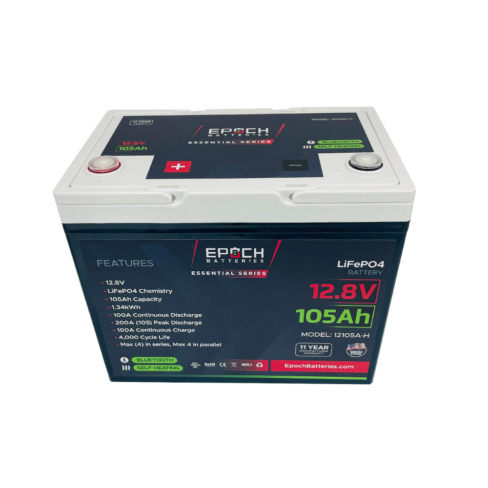 12V 105Ah Essential Series - Bluetooth & Heated LiFePO4 Battery by Epoch Batteries