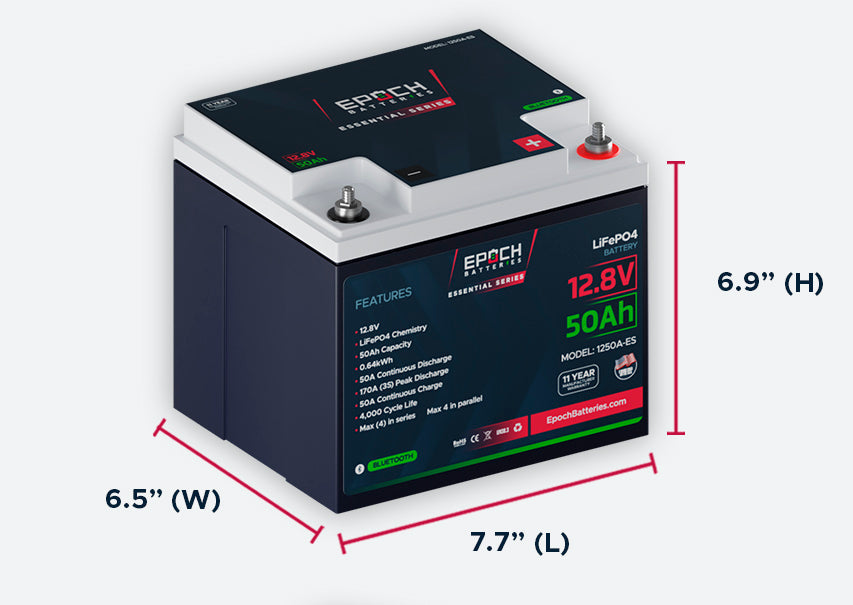 12V 50Ah Essential Series - Bluetooth LiFePO4 Battery by Epoch Batteries