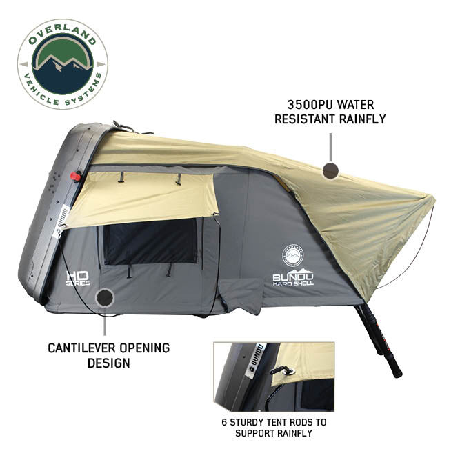 HD Bundu Hard Shell Roof Top Tent-Grey Body & Green Rainfly Side