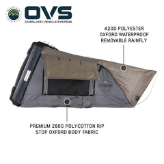 HD Bushveld 4 Person Cantilever Hard Shell Roof Top Tent Grey Body & Tan Rainfly Side