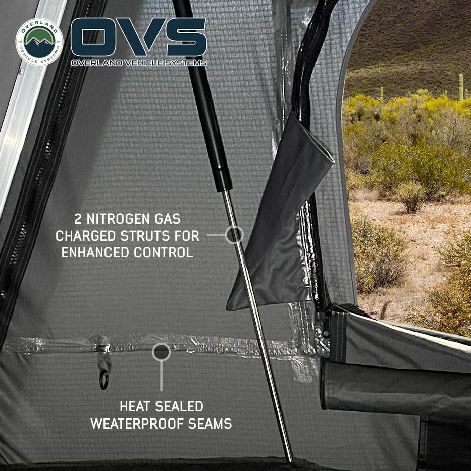 OVS HD Bushveld 4-Person Cantilever Hard Shell Roof Top Tent – Grey Body with Tan Rainfly
