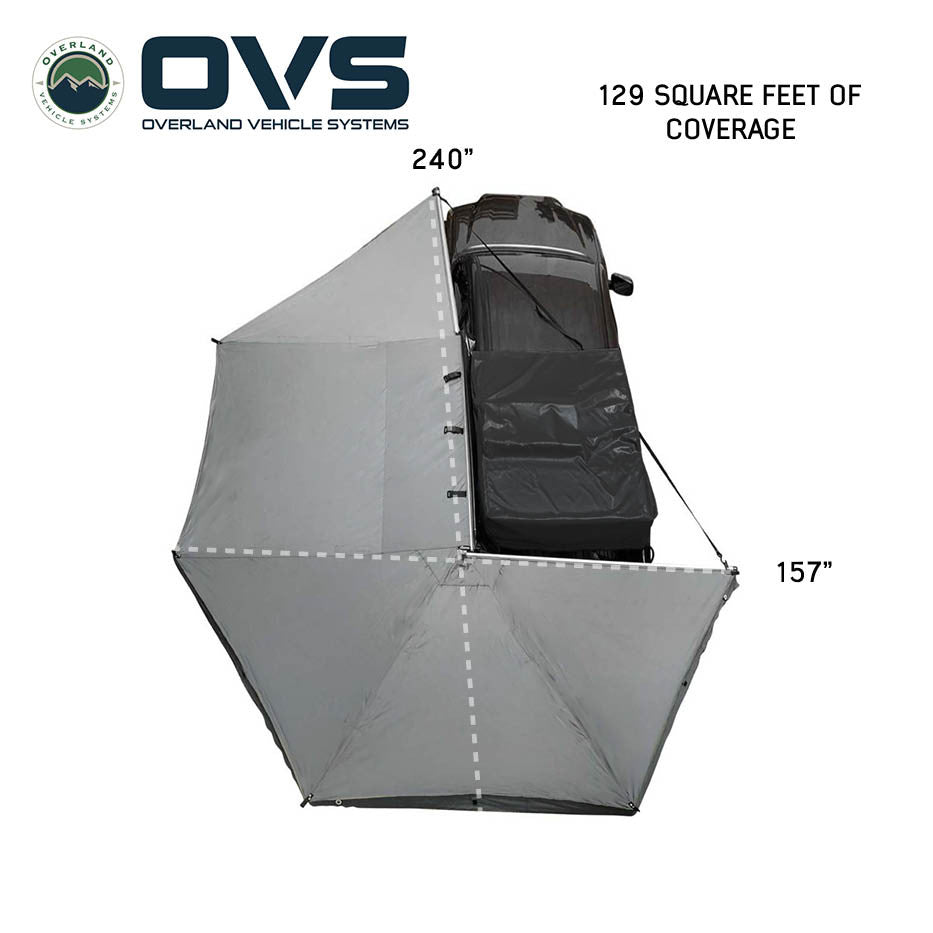 HD Nomadic 270 Degree Awning - Driver Side - Dark Gray Awning with Black Cover Dimensions