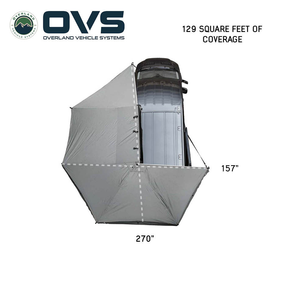 HD Nomadic 270 Degree Driver Side Awning with Bracket Kit for Mid - High Roofline Vans Dimensions