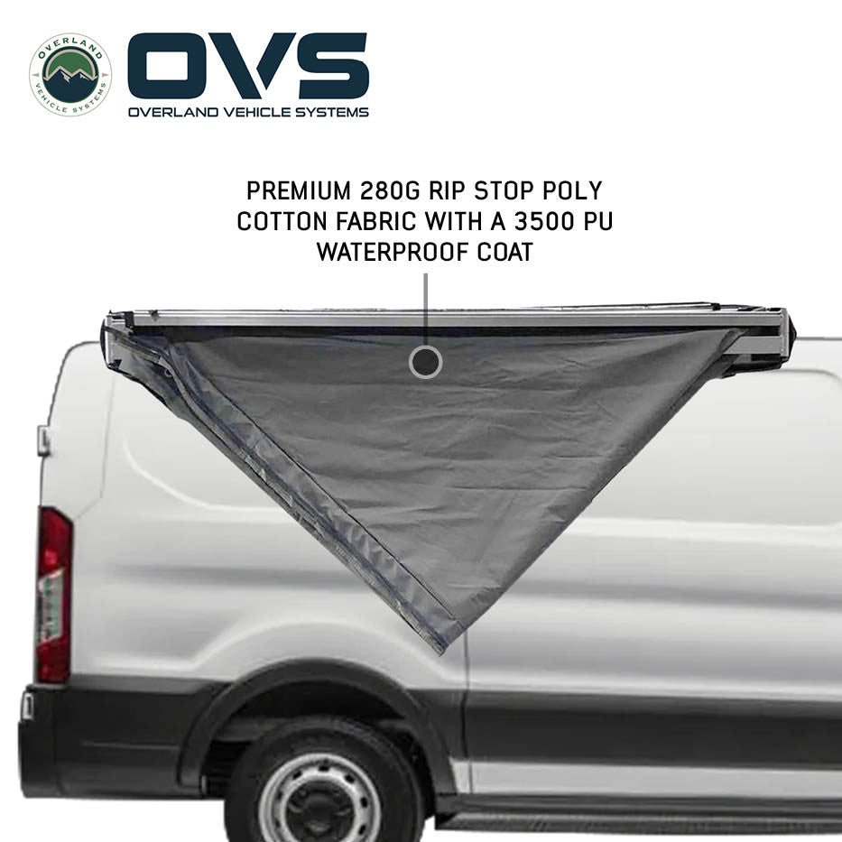 OVS HD Nomadic 270 Passenger Side Awning with Bracket Kit – Extended Poles for Mid & High Roof Vans