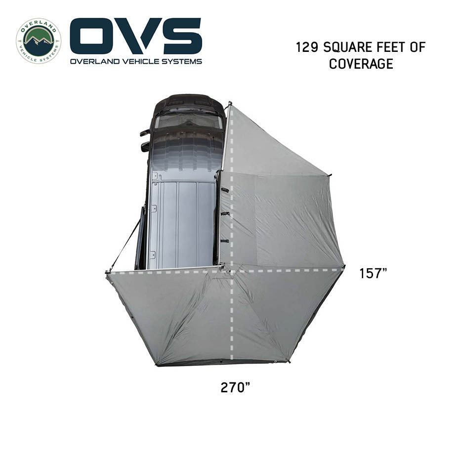 OVS HD Nomadic 270 Passenger Side Awning with Bracket Kit – Extended Poles for Mid & High Roof Vans