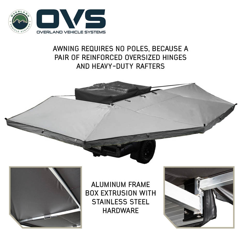 HD Nomadic 270 Degree Awning - Passenger Side - Dark Gray Awning With Black Cover Top