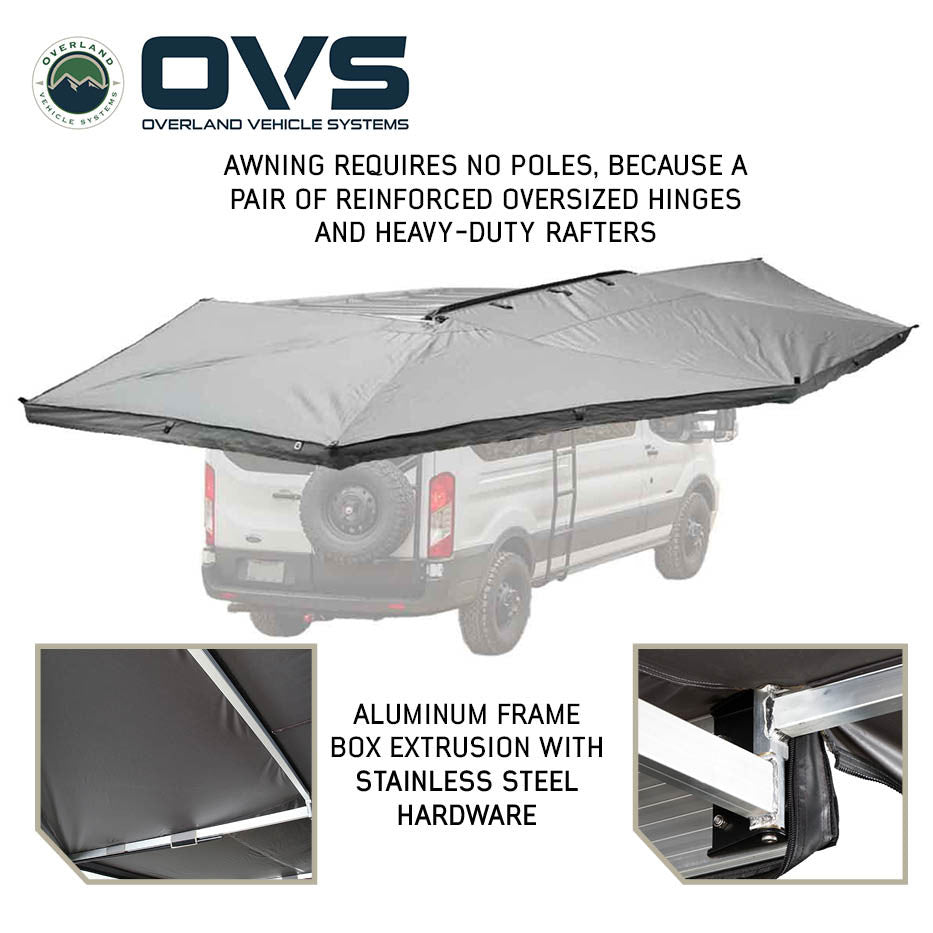 OVS HD Nomadic 270 Passenger Side Awning with Bracket Kit – Extended Poles for Mid & High Roof Vans