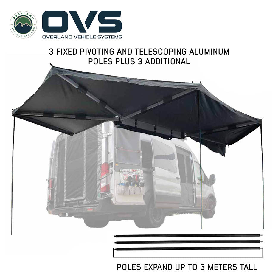 OVS HD Nomadic 270 Passenger Side Awning with Bracket Kit – Extended Poles for Mid & High Roof Vans