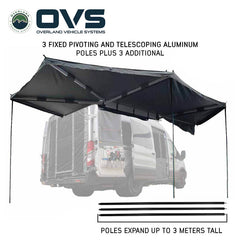 OVS HD Nomadic 270 Passenger Side Awning with Bracket Kit – Extended Poles for Mid & High Roof Vans