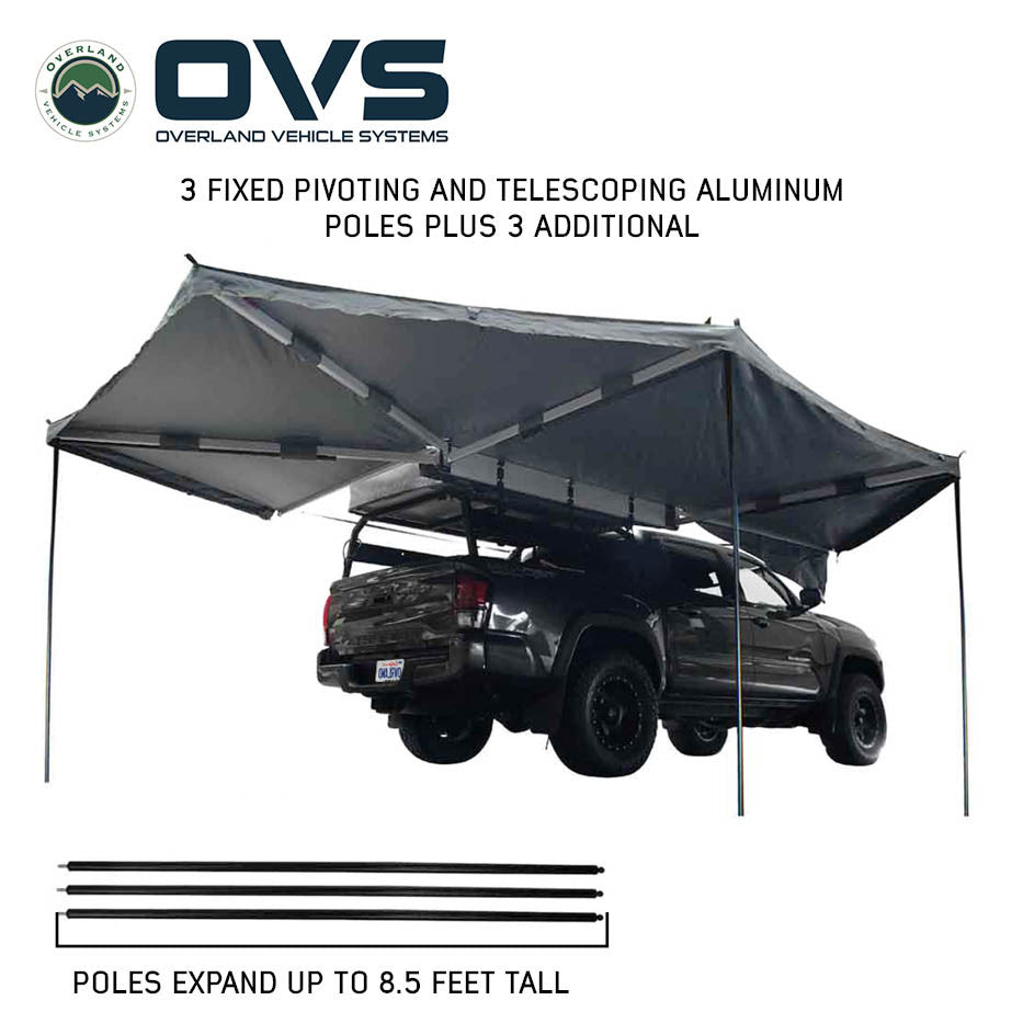HD Nomadic 270 Degree Awning - Passenger Side - Dark Gray Awning With Black Cover Poles
