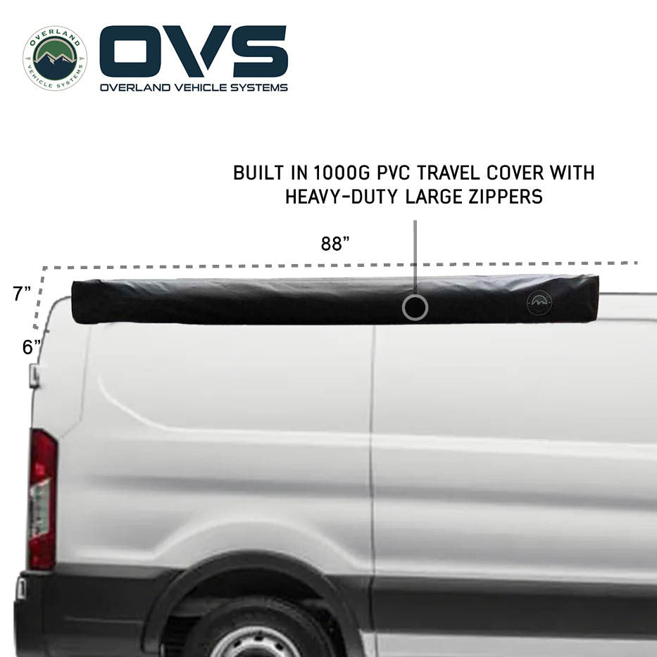 OVS HD Nomadic 270 Passenger Side Awning with Bracket Kit – Extended Poles for Mid & High Roof Vans